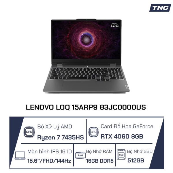 Laptop Lenovo LOQ 15ARP9 AMD R7-7435HS/ 16GB/ 512GB/ RTX4060/ 15.6 inch FHD/ Win 11/ Grey/ NK_83JC0000US - Ảnh 2