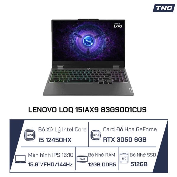 Laptop Lenovo LOQ 15IAX9 Intel Core i5 12450HX/ 12GB/ 512GB/ RTX 3050/ 15.6 Inch FHD/ Win 11/ Grey/ NK_83GS001CUS - Ảnh 2