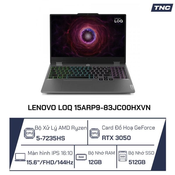 Laptop Lenovo LOQ 15ARP9-83JC00HXVN Ryzen 5-7235HS/ 12GB/ 512GB/ RTX3050 6G/ 15.6 inch FHD 144Hz/ Win 11/ Xám - Ảnh 2