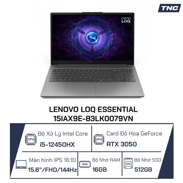 Laptop Lenovo LOQ Essential 15IAX9E-83LK0079VN Core i5-12450HX/ 16GB/ 512GB/ RTX 3050 6GB/ 15.6 inch/ 144Hz/ Win 11/ Xám - Ảnh 2