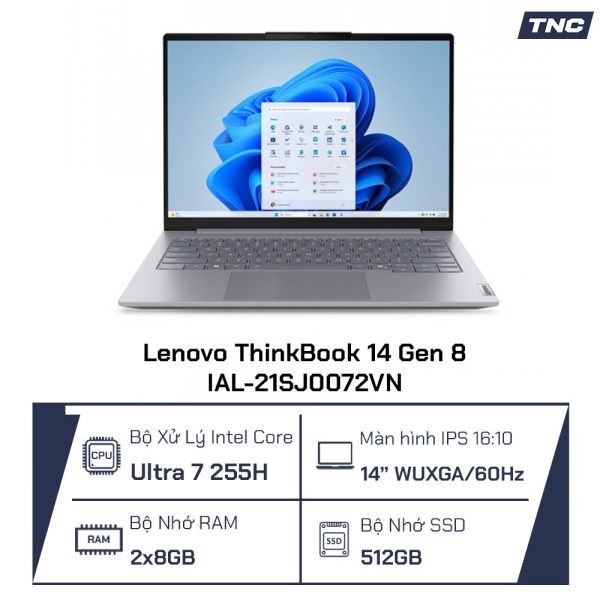 Laptop Lenovo ThinkBook 14 Gen 8 IAL-21SJ0072VN Core Ultra 7-255H/ 16GB/ 512GB/ 14 inch/ 60Hz/ Xám - Ảnh 2