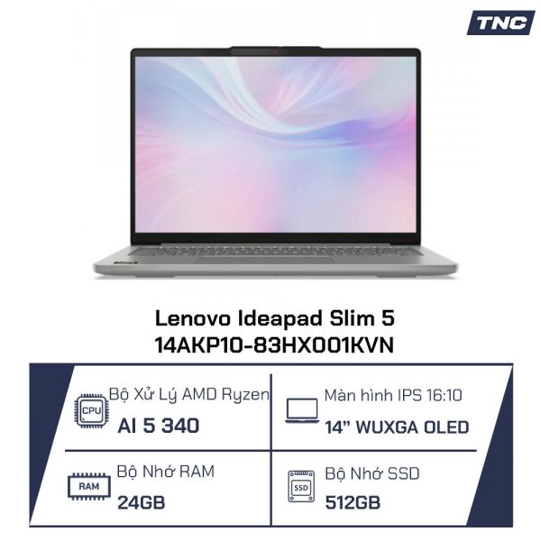Laptop Lenovo Ideapad Slim 5 14AKP10-83HX001KVN Ryzen AI 5 340/ 24GB/ 512GB/ 14 inch/ Win 11/ Xám - Ảnh 2