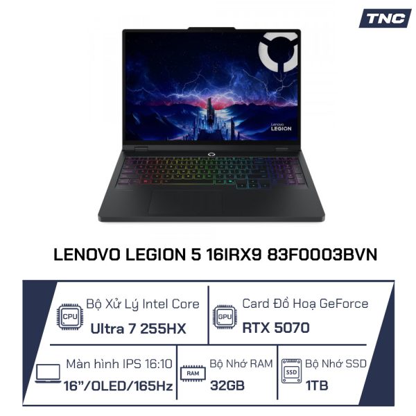 Laptop Lenovo Legion 5 16IRX9 83F0003BVN Ultra 7-255HX/ 32GB/ 1TB/ RTX 5070 8GB/ 16 inch WQXGA OLED 165Hz/ Win 11/ Đen - Ảnh 2