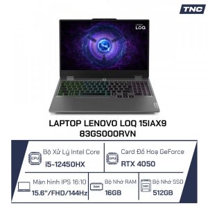 Laptop Lenovo LOQ 15IAX9 83GS000RVN i5-12450HX/ 16GB/ 512GB/ RTX 4050 6GB/ 15.6 inch FHD/ Win 11/ Xám
