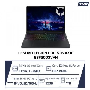 Laptop Lenovo Legion Pro 5 16IAX10 83F3003VVN Ultra 9-275HX/ 32GB/ 1TB/ RTX5060 8GB/ 16 inch WQXGA 165Hz/ Office/ Win 11/ Eclipse Black
