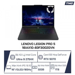 Laptop Lenovo Legion Pro 5 16IAX10-83F3002GVN Ultra 9-275HX/ 32GB/ 1TB/ RTX5070 8GB/ 16 inch WQXGA 165Hz/ Office/ Win 11/ Eclipse